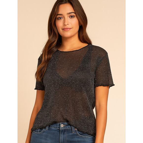 SEEK The Label Sheer Sparkly Crop Top Small Shimmer Black Festival Whimsigoth - Picture 1 of 6